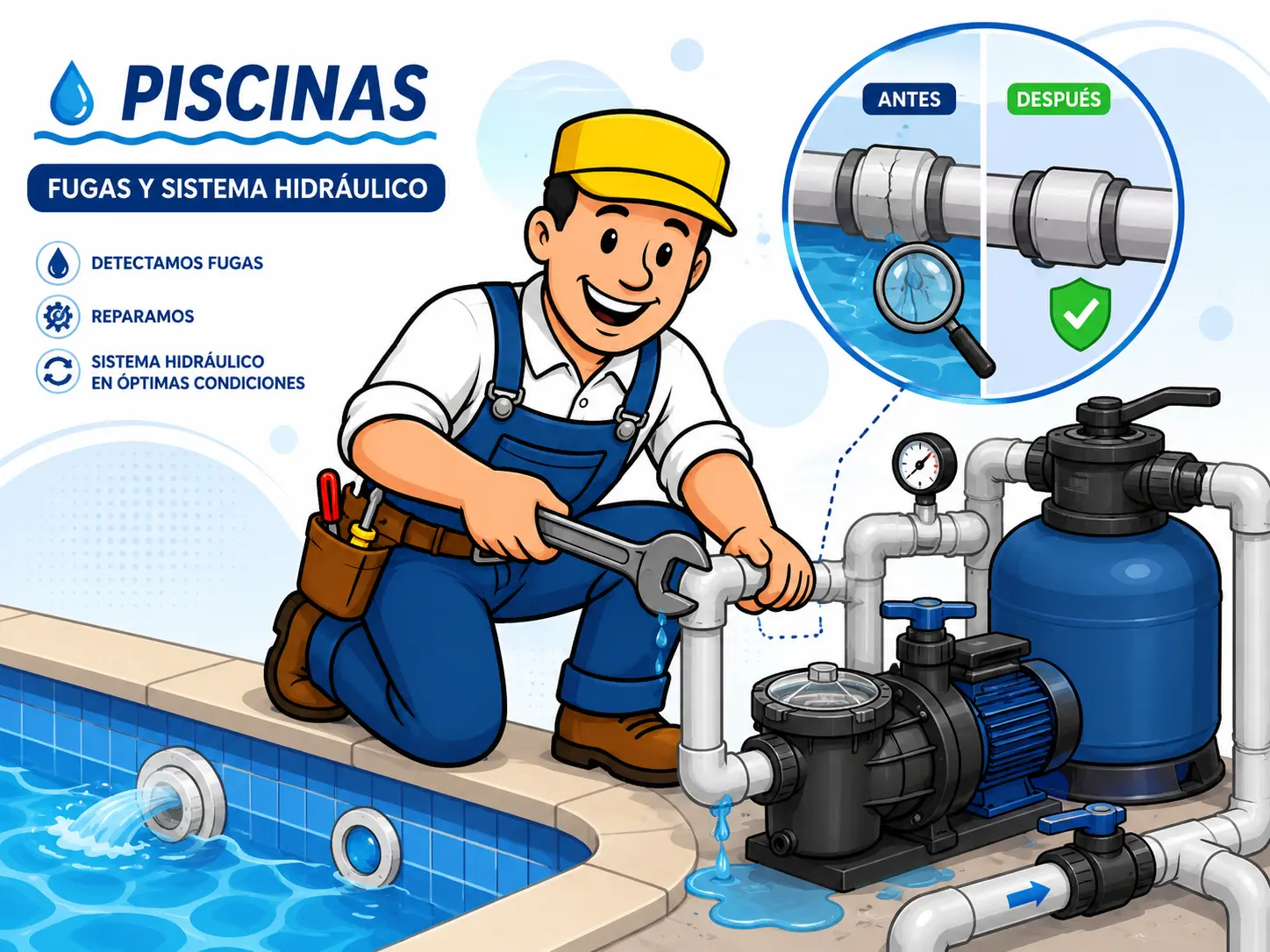 Piscinas: fugas y sistema hidráulico en Santiago